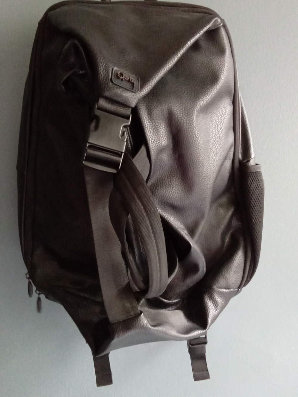 Black Leather Convertible Backpack Duffel Bag Multi-Functional Travel‎ Bag